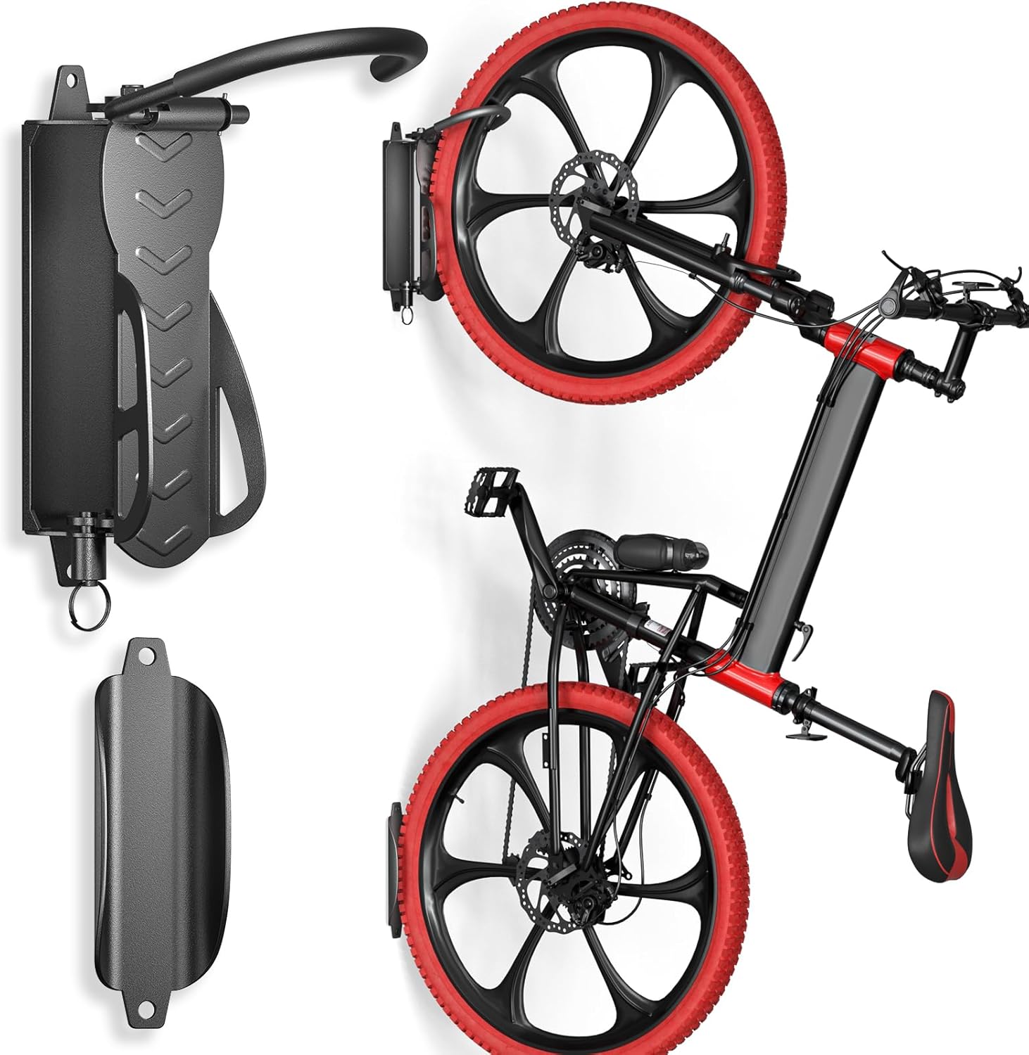 Goovilla Swivel Bike Wall Mount 1 Pack, Space Saving Bike Hangers for Garage with Screw and Easy Installation, Metal Vertical Bike Rack Wall Mount Holds up to 66.2lbs with No-scratch Protection, Black