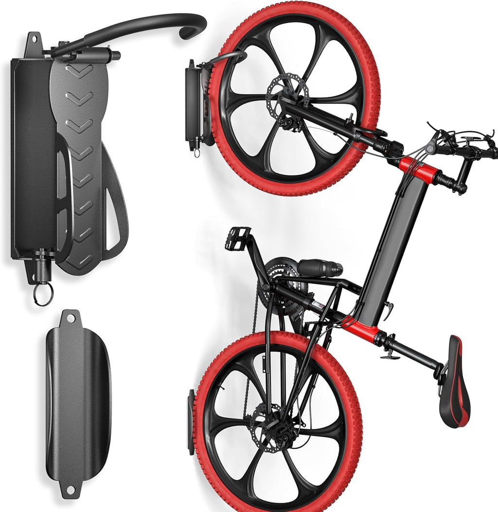 Goovilla Swivel Bike Wall Mount 2 Pack, Space Saving Bike Hangers for Garage with Screw and Easy Installation, Metal Vertical Bike Rack Wall Mount Holds up to 66.2lbs with No-scratch Protection, Black