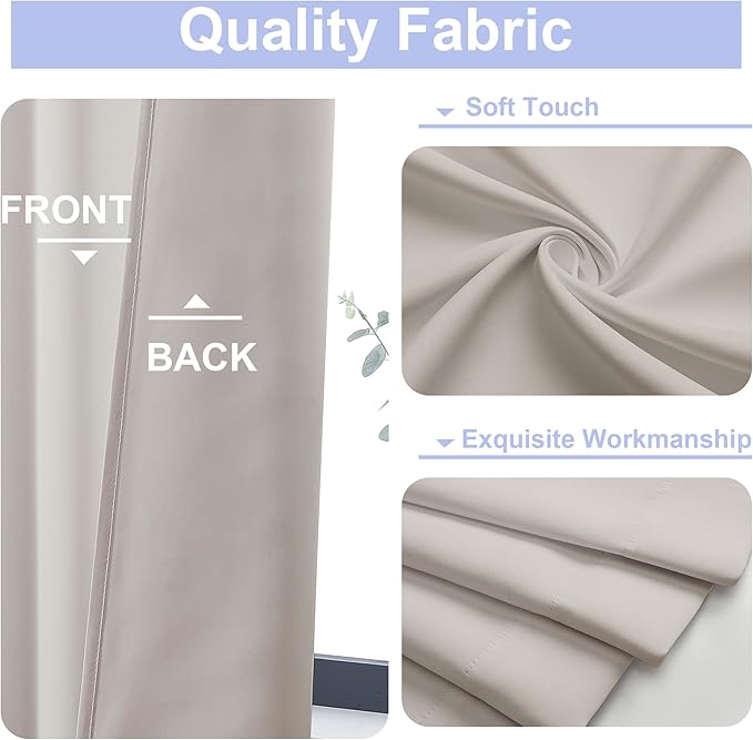 Simplebrand Ava Natural Blackout Curtains for Bedroom 90 Inches Long 2 Panels Set, Solid Privacy Energy Saving Living Room Window Treatment Curtains Blackout Drapes, W40 x L90 Inch, Natural