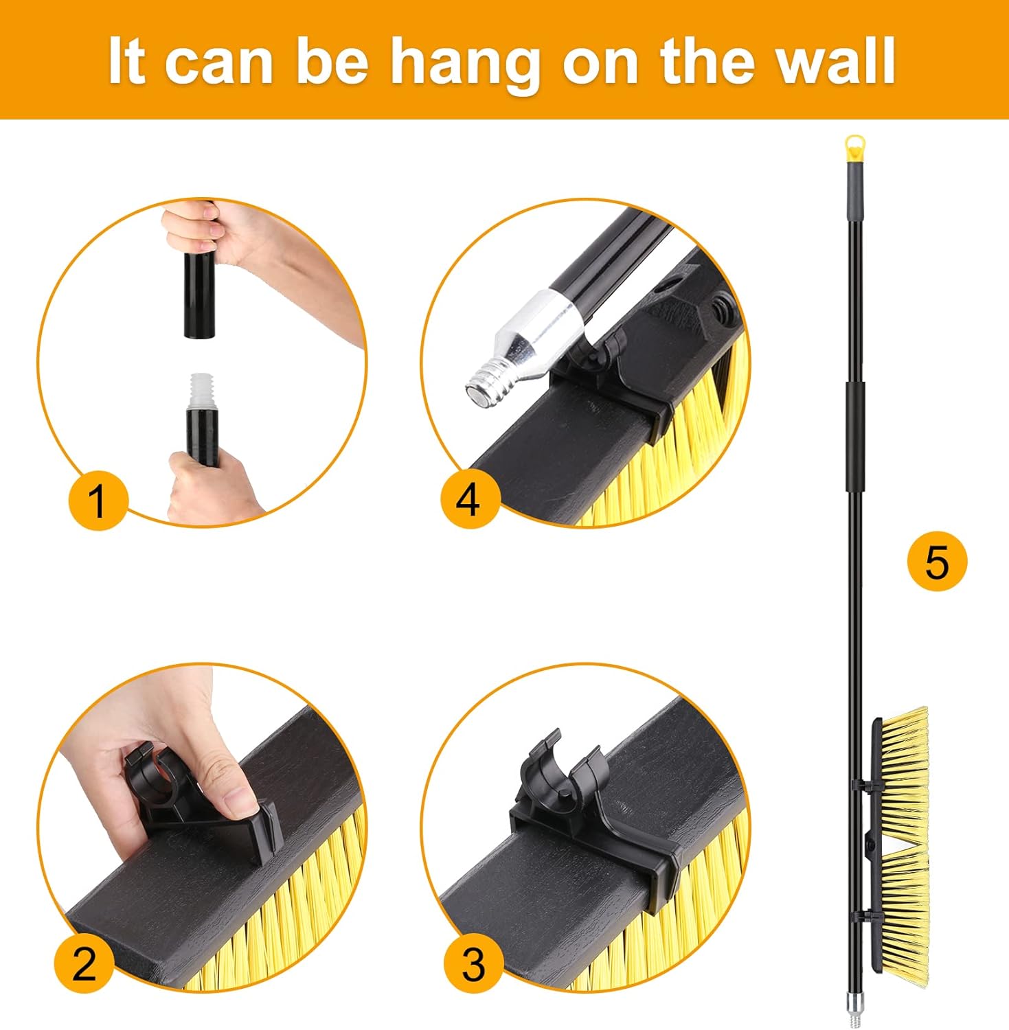 18 Inches Push Broom Outdoor- Heavy Duty Broom with 63" Long Handle for Deck Driveway Garage Yard Patio Concrete Floor Cleaning