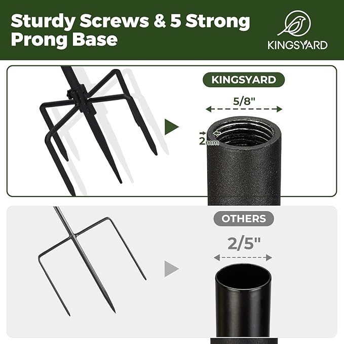 Kingsyard 2 Pack Adjustable Shepherd Hooks for Outdoor - 76 INCH Heavy Duty Bird Feeder Pole with 5 Prong Base, Hummingbird Feeder Stand, Garden Plant Baskets, Weddings Decor, Solar Light Lanterns