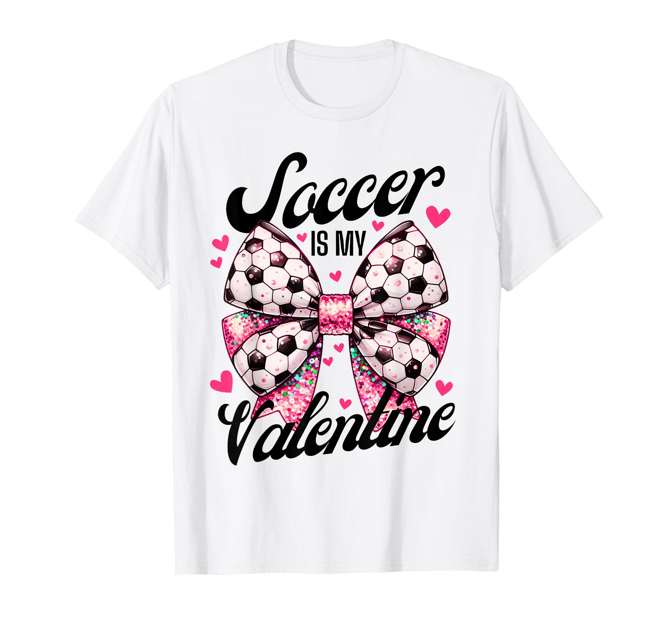 Soccer Is My Valentine Coquette Bow T-Shirt - Graphic Print Unisex