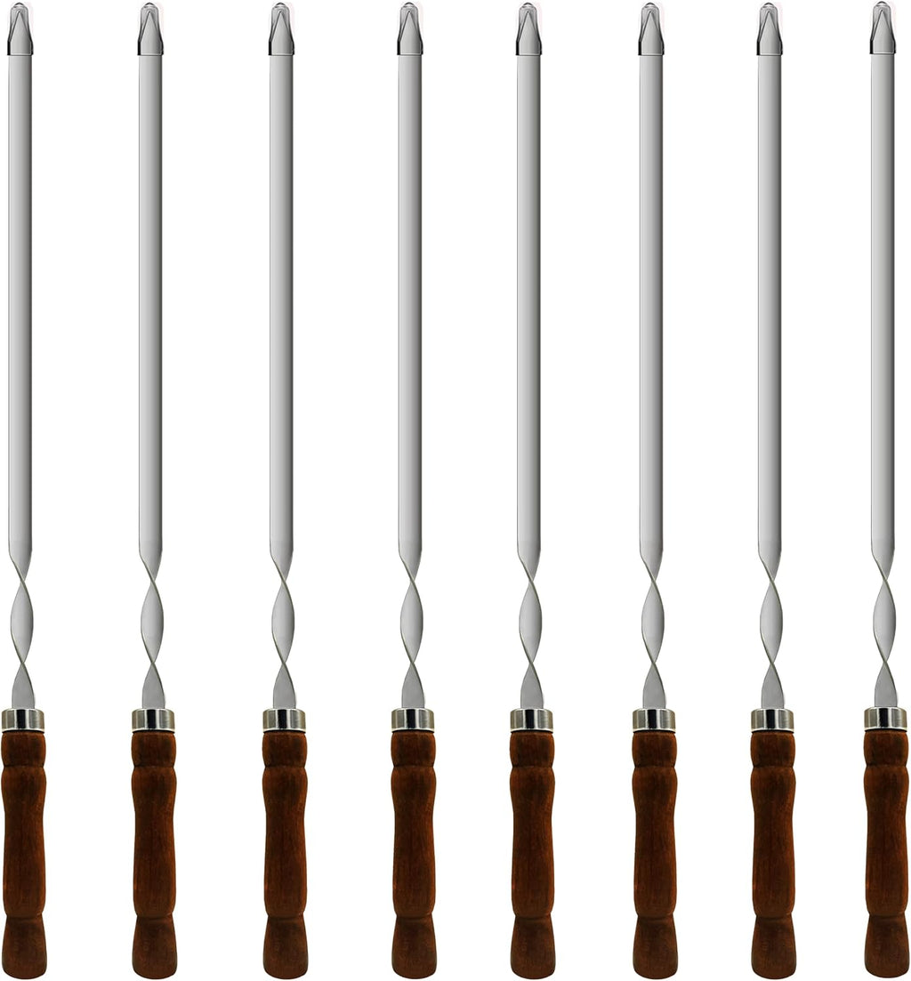 23.6 Inch Skewers for Kabobs 0.62 Inch Wide Kabob Skewer 8PCS Reusable Metal Skewers for Grilling Long Kebab Skewer Large Heavy Duty BBQ Sticks Stainless Steel Barbecue Sticks with Oak Handle
