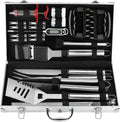 POLIGO 26PC Exclusive BBQ Grill Accessories in Aluminum Case for Birthday Christmas Grilling Gifts - Premium Grill Utensils Set with Barbecue Claws, Meat Injector, Thermometer for Smoker, Camping BBQ
