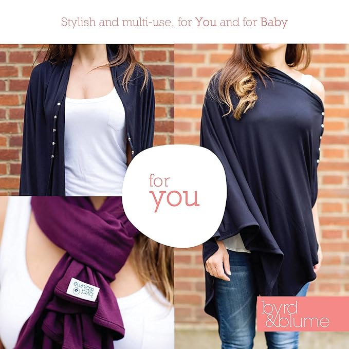 Byrd & Blume Maternity Nursing Cover Breathable Lightweight Breastfeeding Cover Wrap Shawl Scarf Poncho Full 360 (Aubergine, One size)