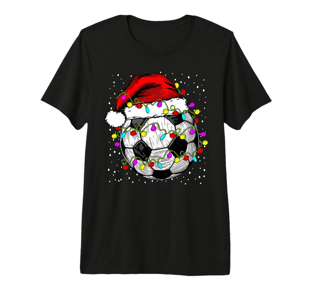 Soccer Ball Santa Hat Lights Coach T-Shirt - Aesthetic Graphic Men Women