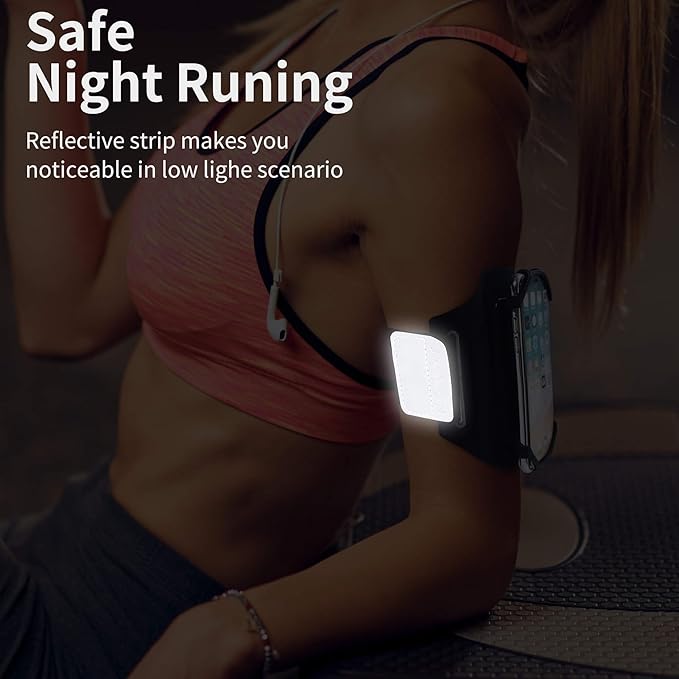 Detachable & 360° Rotatable Running Armband -with Reflective Strap Zipper Pocket & Earphone Bag for iPhone 16 15 14 Pro Max Plus Samsung Galaxy – Workout Exercise Phone Holder with Card Key Slot