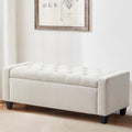 Ottoman with Storage, 48.8" Fabric Storage Ottoman Bench with Hinge, Bedroom Bench, Upholstered Benches with Seating for Living Room, Entryway (Beige)