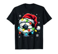 Soccer Ball Santa Hat Lights Funny T-Shirt - Casual Everyday Wear Men Women