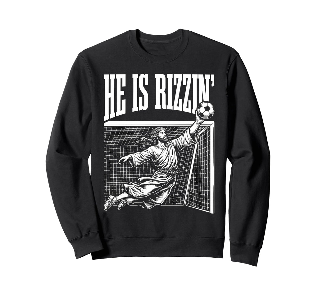 Easter He Is Rizzin Funny Sweatshirt - Minimalist Print for Adults