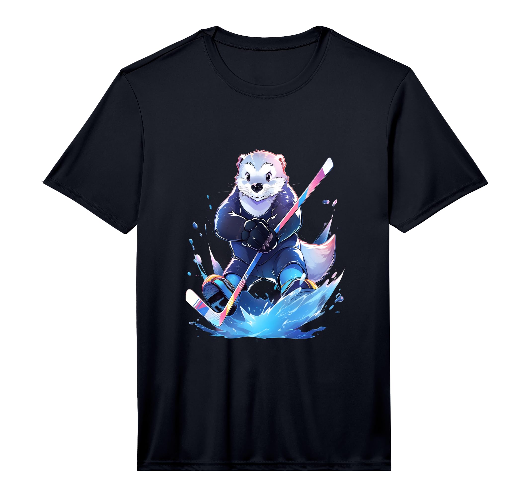 Otter Ice Hockey Player Hockey Stick T-Shirt - Trendy Graphic Unisex