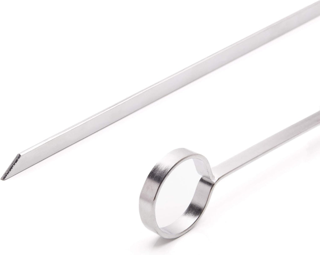THORIUM BBQ Skewers |Shish Kebab Rotisserie Skewers for Grilling | Sharp Flat S kewers with Ring Handle for Easy Turning | Durable Stainless Steel | 12 Pieces, 35cm Long | Includes Basting Brush