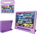Kids Tablet 8GB+64GB, 10 Inch Android 14 Tablet for Kids 6000mAh with Case, WiFi 6, Bth 5.2, Dual Camera, GPS Pre-Installed Parental Controls, Kids Space & Family Link Great Gift for Toddler Children