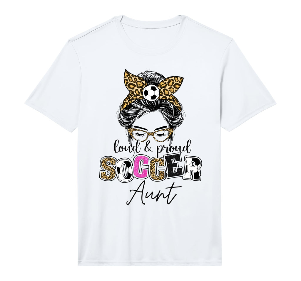 Proud And Loud Soccer Aunt Messy Bun T-Shirt - Trendy Graphic Men Women