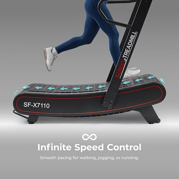 Sunny Health & Fitness Premium Manual Treadmill – Non-Motorized, Heavy-Duty, Commercial-Grade, Adjustable Handlebar, for Endurance Training, Optional 8-Level Magnetic Assistance & Free SunnyFit App