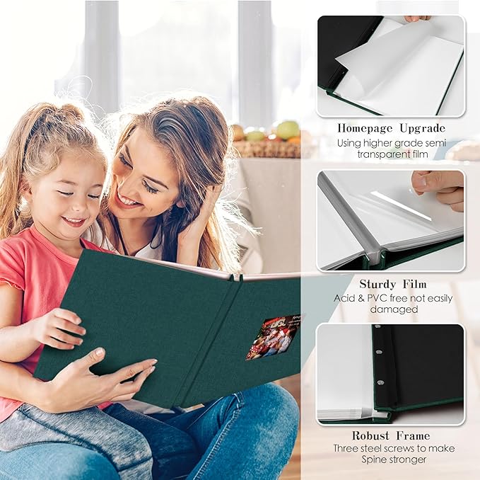 Spbapr Large Photo Album Self Adhesive 60 Pages Linen cover DIY Magnetic Scrapbook album with A Metal Pen Hold 3x5 4x6 5x7 6x8 8x10 Pictures