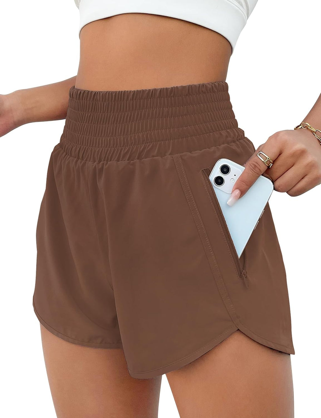 BMJL Women's Athletic Shorts High Waisted Running Short Pocket 2.5" Sporty Shorts Gym Workout Shorts