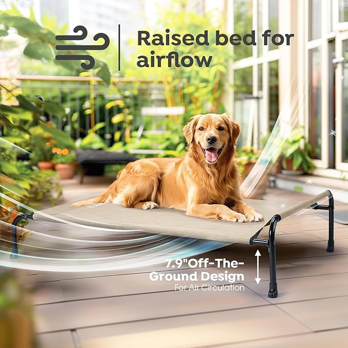 Veehoo Original Elevated Dog Bed - Outdoor Raised Cot for Small Dogs, One-Sided Raised Headboard Cooling Pet Sleeping Training Cot, Non-Slip & Breathable, M, CWC2417A