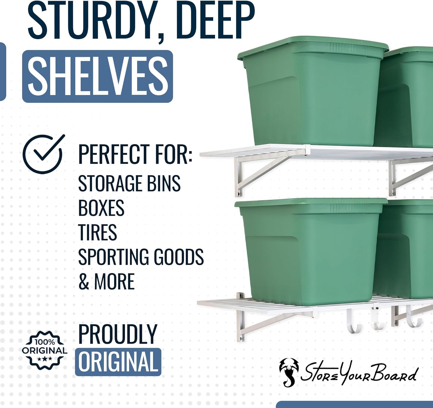 StoreYourBoard 2-Pack Heavy Duty Wall Shelves – Wall-Mounted Garage Storage Shelving and Organization for Sheds, Closets, or Utility Rooms – Holds 200 lbs, 2ft x 4ft, White