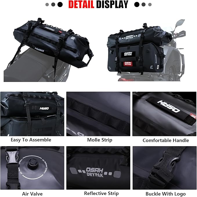 Waterproof Duffel& Luggage Bag - Motorcycle Dry Bag Tail Saddle Bags with Roll Top Closure,Large Storage Space,for Camping, Kayaking, Fishing & Traveling(Green, 20L)