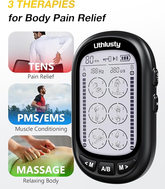 TENS Unit Muscle Stimulator for Pain Relief Therapy – 24 Modes TENS Machine & EMS Massager, Period Simulator Machine for Men & Women, Portable Muscle Stimulator for Back, Shoulder, and Neck Pain