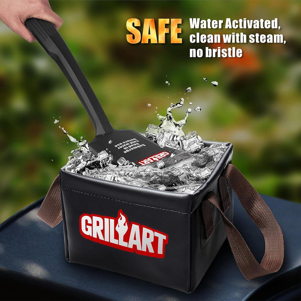 GRILLART Grill Brush Bristle Free, SteamWizards [Ultra Safe & Efficient] Grill Cleaner Brush with 1 Replacement Head, for Cast Iron and Stainless Steel Grates, BBQ Grill Brush for Outdoor Grill