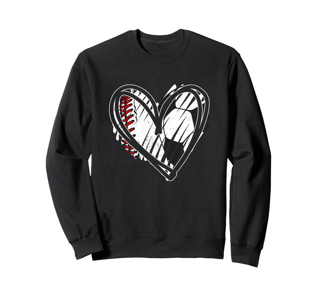 Baseball Soccer Ball Heart Love Sweatshirt - Trendy Graphic Unisex