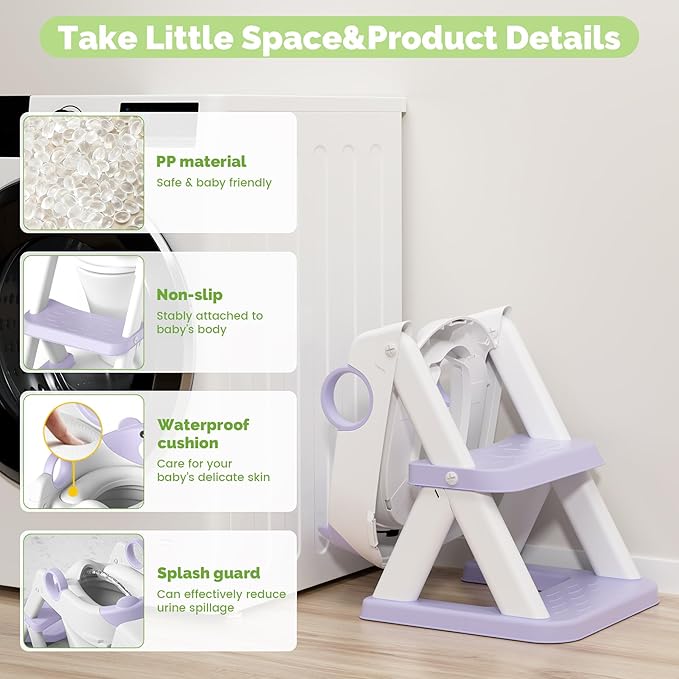 Toilet Seat, Potty Training Seat for Toddler, Upgraded 2-in-1 Potty Toilet Training for Boys and Girls,Waterproof Cushioned Mat with Non-Slip Step Stool(Purple)