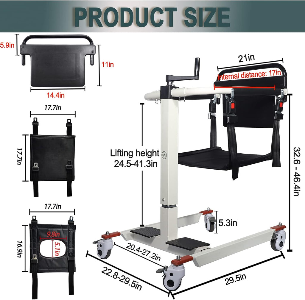 Patient Lift Transfer Chair, Patient Lift Wheelchair for Home and Car Portable Patient Lift Chair Wheelchair Lift for Home, Disabled and Elderly Nursing, Height/Width Adjust