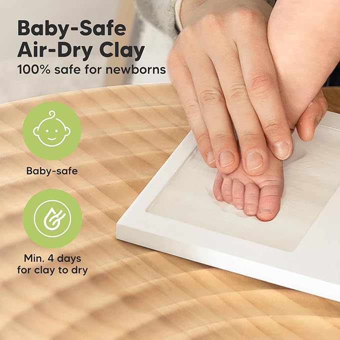 Baby Hand and Footprint Kit - Clay Handprint Keepsake Frame, Newborn Nursery Picture Frame, Personalized New Mom Gifts for Baby Shower & Registry (Alpine White)