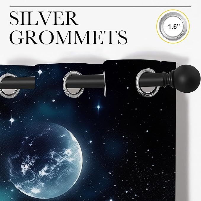 Wolf Blackout Curtains for Boys Girl Bedroom Decor,Starry Sky Howling Wolf Under The Full Moon Thermal Insulated Grommet Drapes Darkening Window Curtain for Living Room Home 72x63 inch