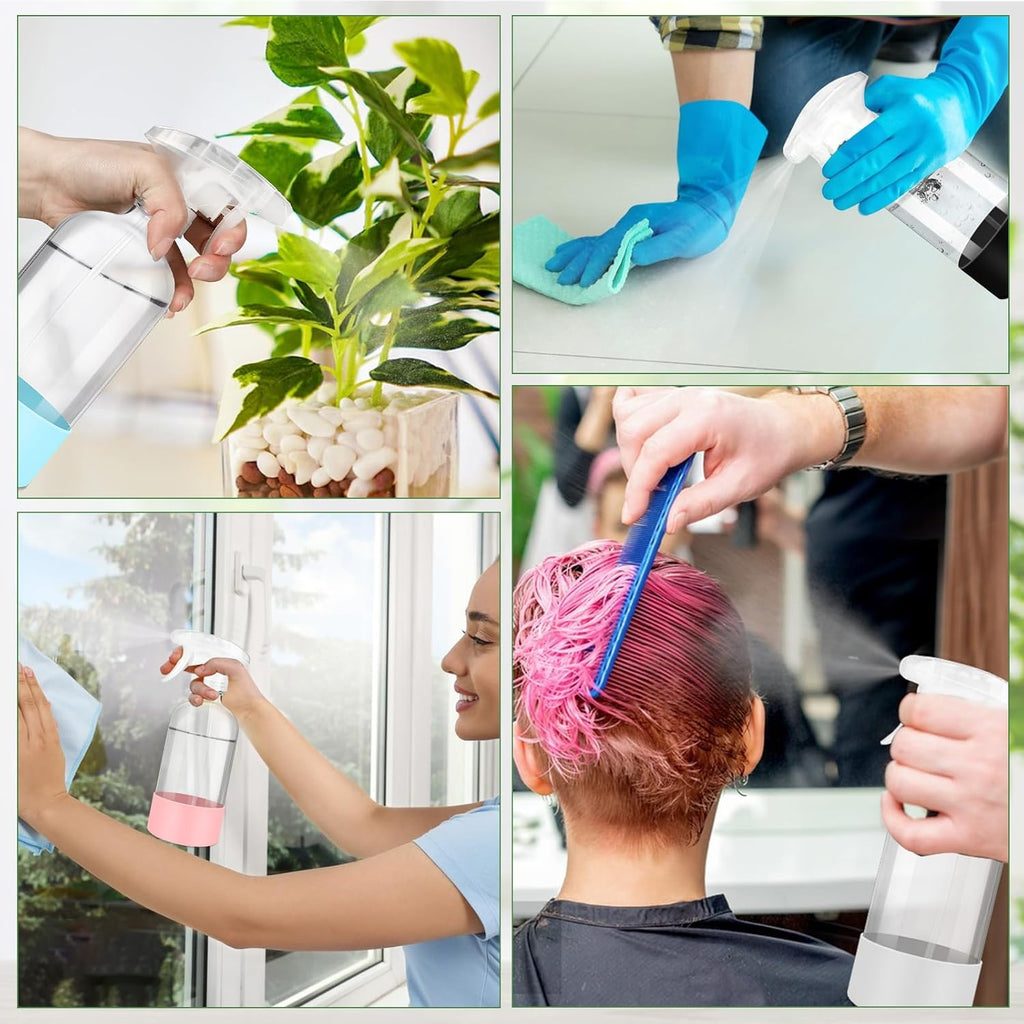 3 PACK/16 OZ Glass Spray Bottles with Upgraded Adjustable Spray Nozzle, Refillable Containers with Silicone Sleeve, Spray Bottle for Hair&Cleaning Solutions&Essential Oils-Pink Blue Gray