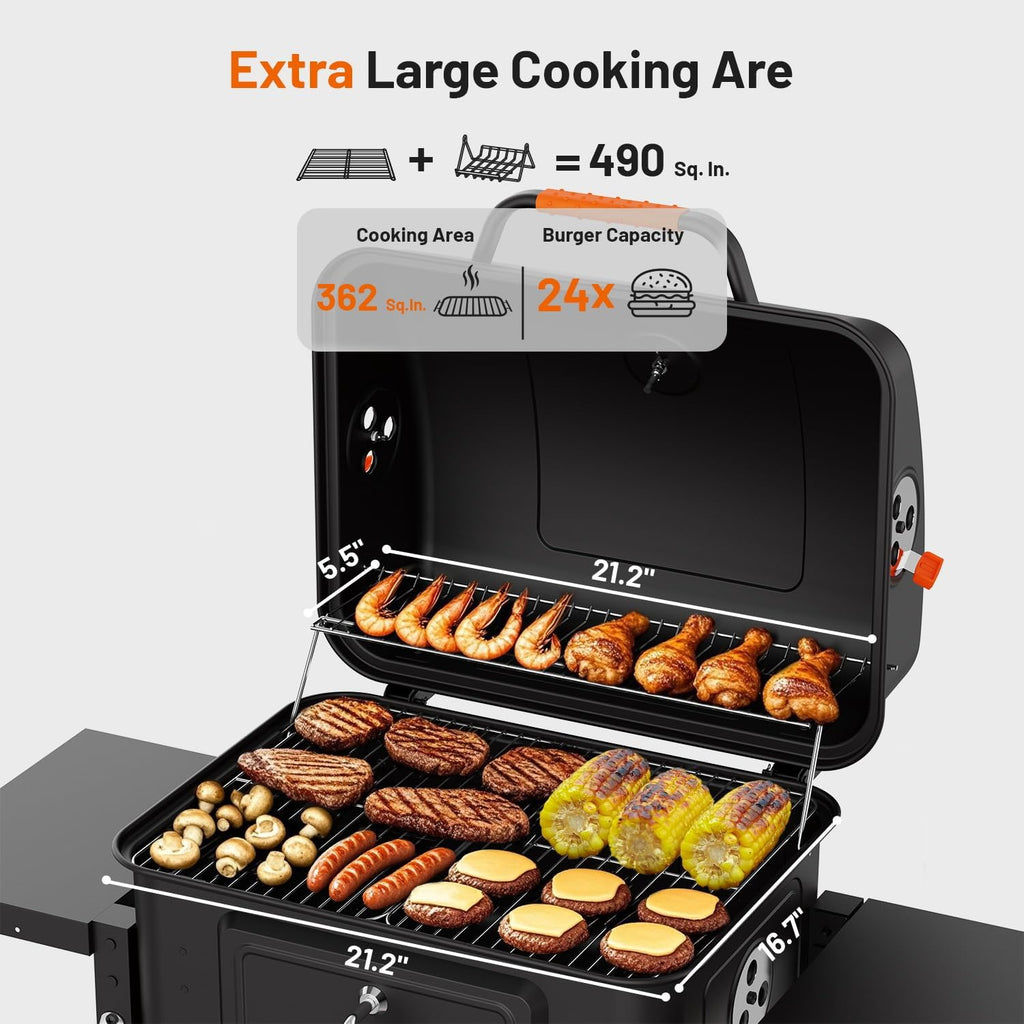 KEYO GRILL 24-Inch Movable Charcoal Grill, Dual Venting System Large BBQ Grills with Height Adjustable Charcoal Pan, Foldable Side Tables Outdoor Barbecue Grill for Backyard and Camping Grilling ﻿