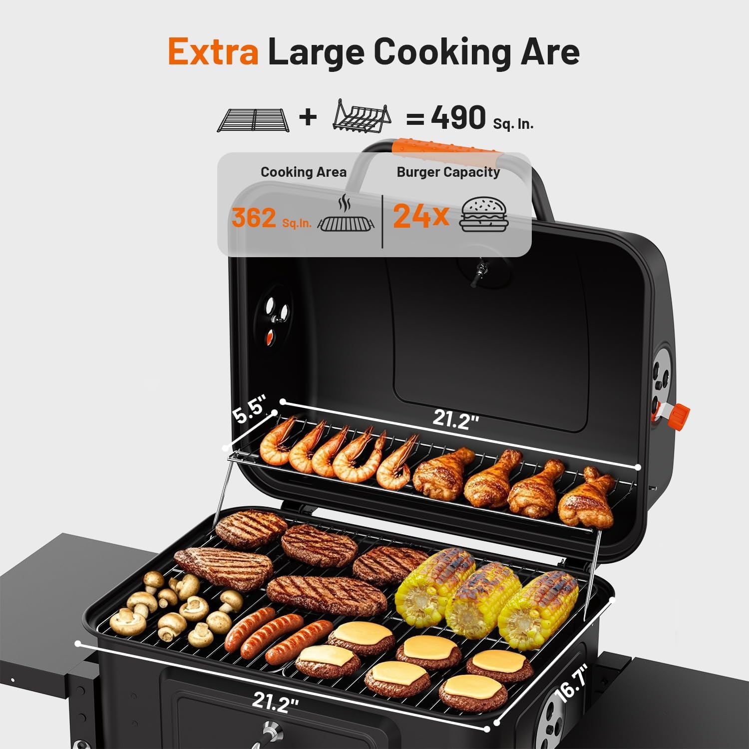 KEYO GRILL 24-Inch Movable Charcoal Grill, Dual Venting System Large BBQ Grills with Height Adjustable Charcoal Pan, Foldable Side Tables Outdoor Barbecue Grill for Backyard and Camping Grilling ﻿