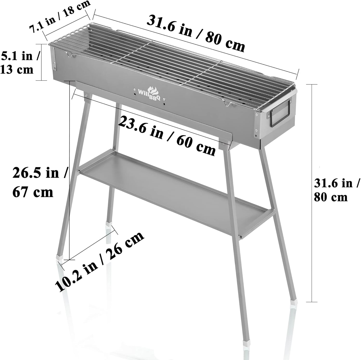 Charcoal Grills Commercial Quality Portable Multiple Size Hibachi BBQ Lamb Skewer Folded Camping Barbecue Grill(31.6x7.1x5.1 inch With Accessories)