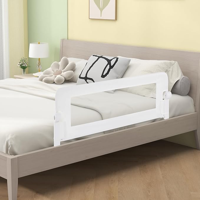 BABY JOY Bed Rails for Toddlers, Swing Down Safety Bed Guard for Convertible Crib, Folding Baby Bedrail for Kids Twin, Double, Full Size Queen & King Mattress (48-Inch, White)