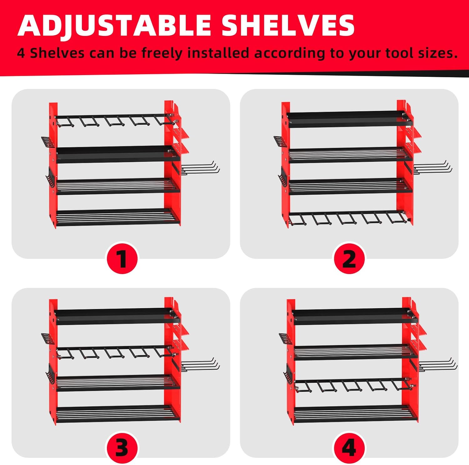 Power Tool Organizer Wall Mount with 4-Drill Holders-400Lbs Load Heavy Duty Metal 4-Layers Garage Storage & Organization Battery Tools Rack with Side Panels Utility Racks Workshop Gifts for Men