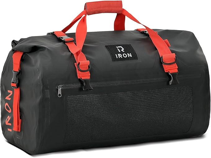 BORLENI Waterproof Motorcycle Dry Duffel Bag Luggage Tail Bag with Large Storage Space,Roll Top Closure, Shoulder Straps, Inner Pocket and Mesh Pocket for Motorcycling Travel Camping (Black,50L)