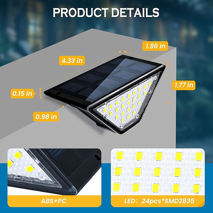 SOLPEX Solar Step Lights for Outside, 24 LEDs Solar Stair Lights Outdoor Waterproof Decor for Stair, Porch, Step, Deck, Fence, Front Door, Balcony, Patio, Wall, Yard, Garden(6 Pack, Warm White)