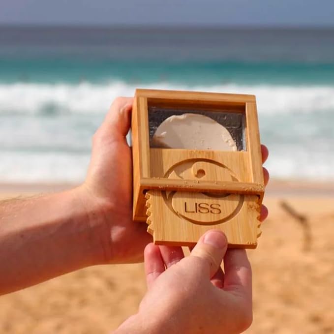 Surf Wax Box Insulated, Bamboo Holder with Insulated Interior, Wax Comb and Remover, Works with All Wax Types - Wax Not Included