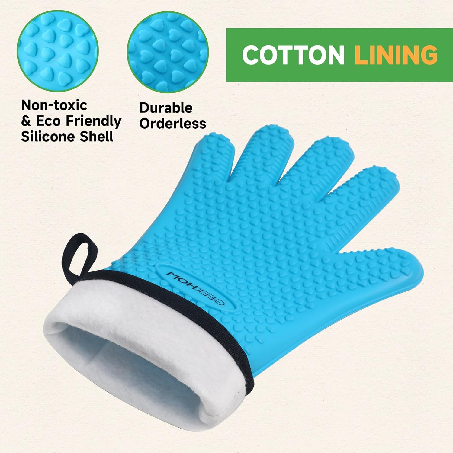GEEKHOM BBQ Gloves Heat Resistant Oven Mitts - Silicone Grilling Gloves with 14" Long Arm Protection - Waterproof Pot Holder Non-Slip for Men & Women, Kitchen Cooking, Baking, Camping, Blue