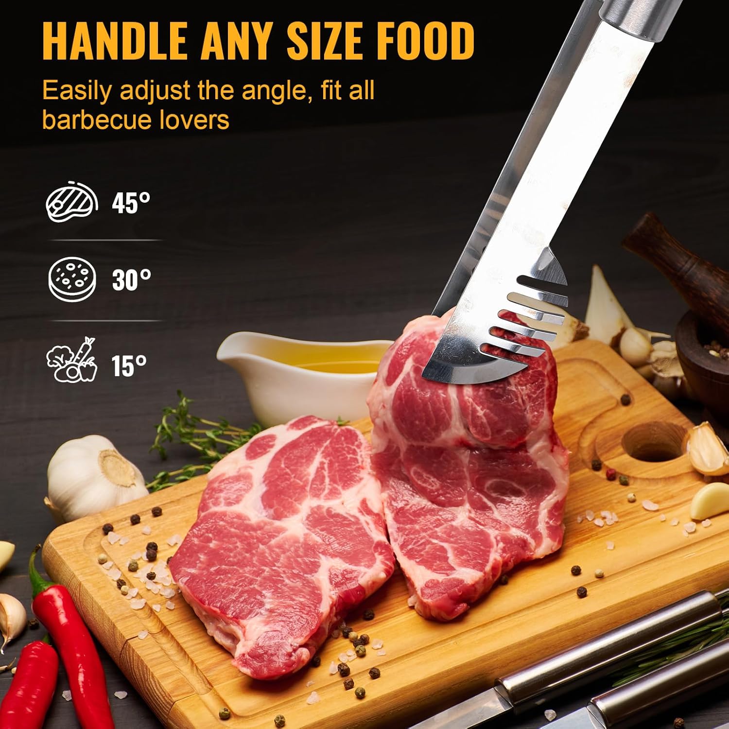 BBQ Tool Grilling Accessories, 16-Inch Stainless Steel BBQ Grill Tools Set for Men, Heavy Duty Grilling Accessories Kit for Camping, Kitchen, 3 PCS Extra Thick Barbecue Utensil