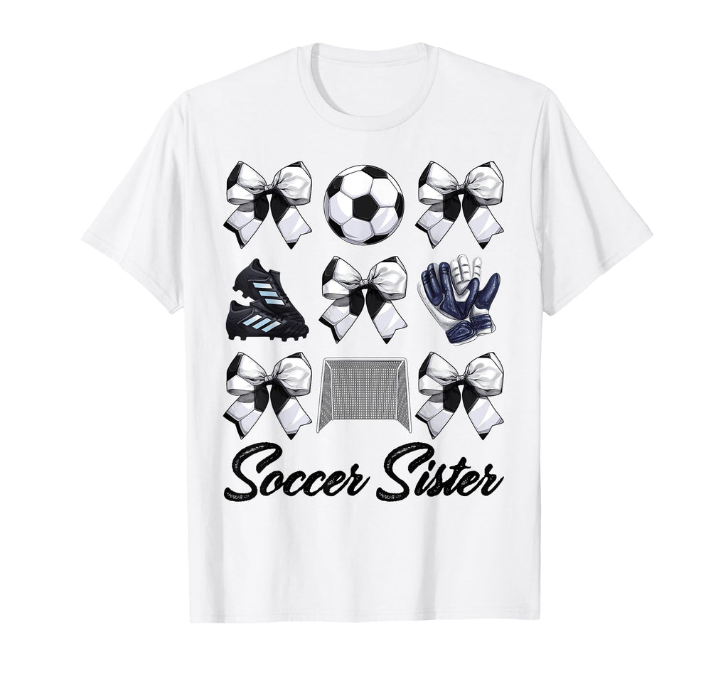 Soccer Sister Bow Soccer Mom Mommy T-Shirt - Minimalist Print Men Women