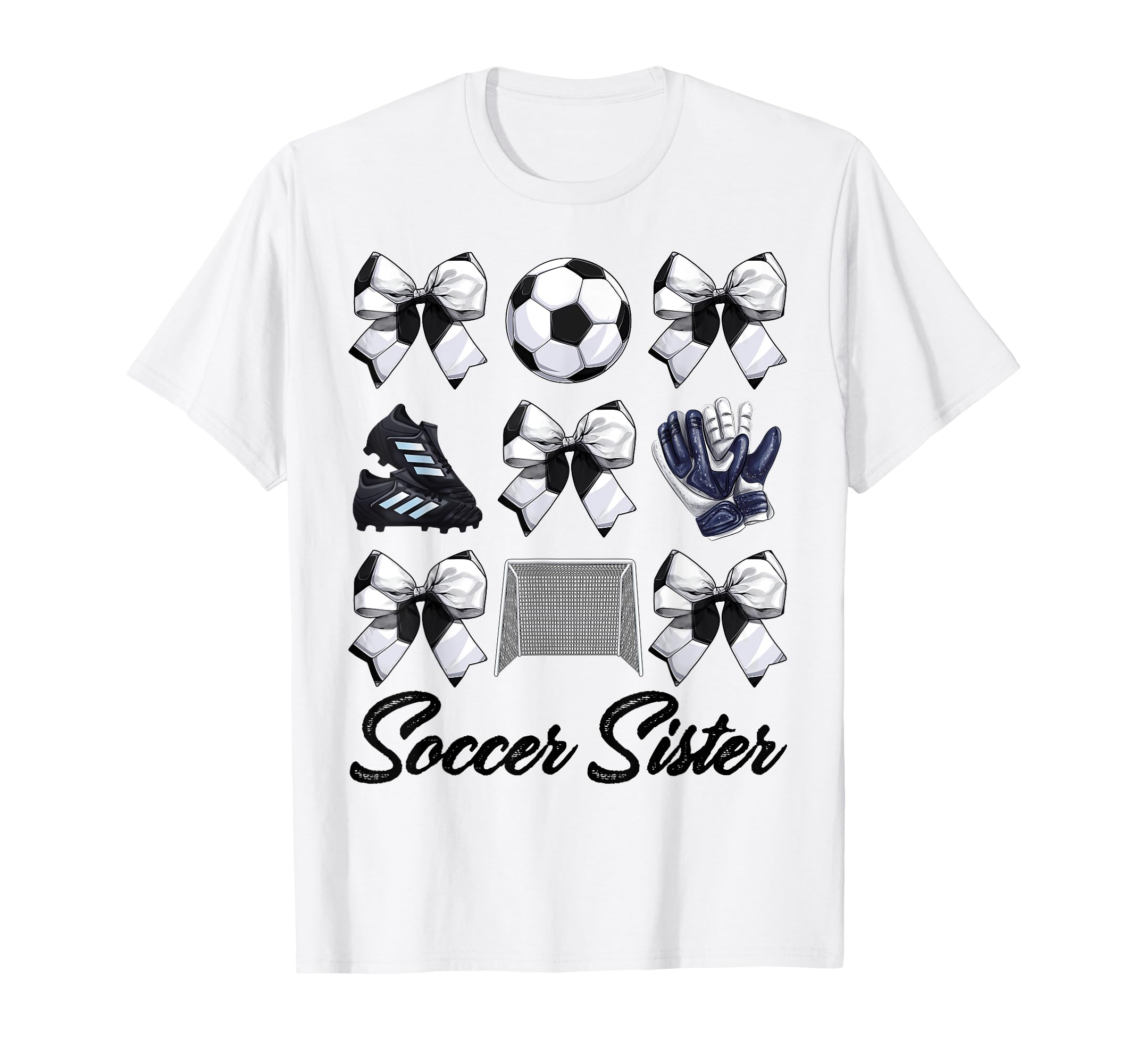Soccer Sister Bow Soccer Mom Mommy T-Shirt - Minimalist Print Men Women