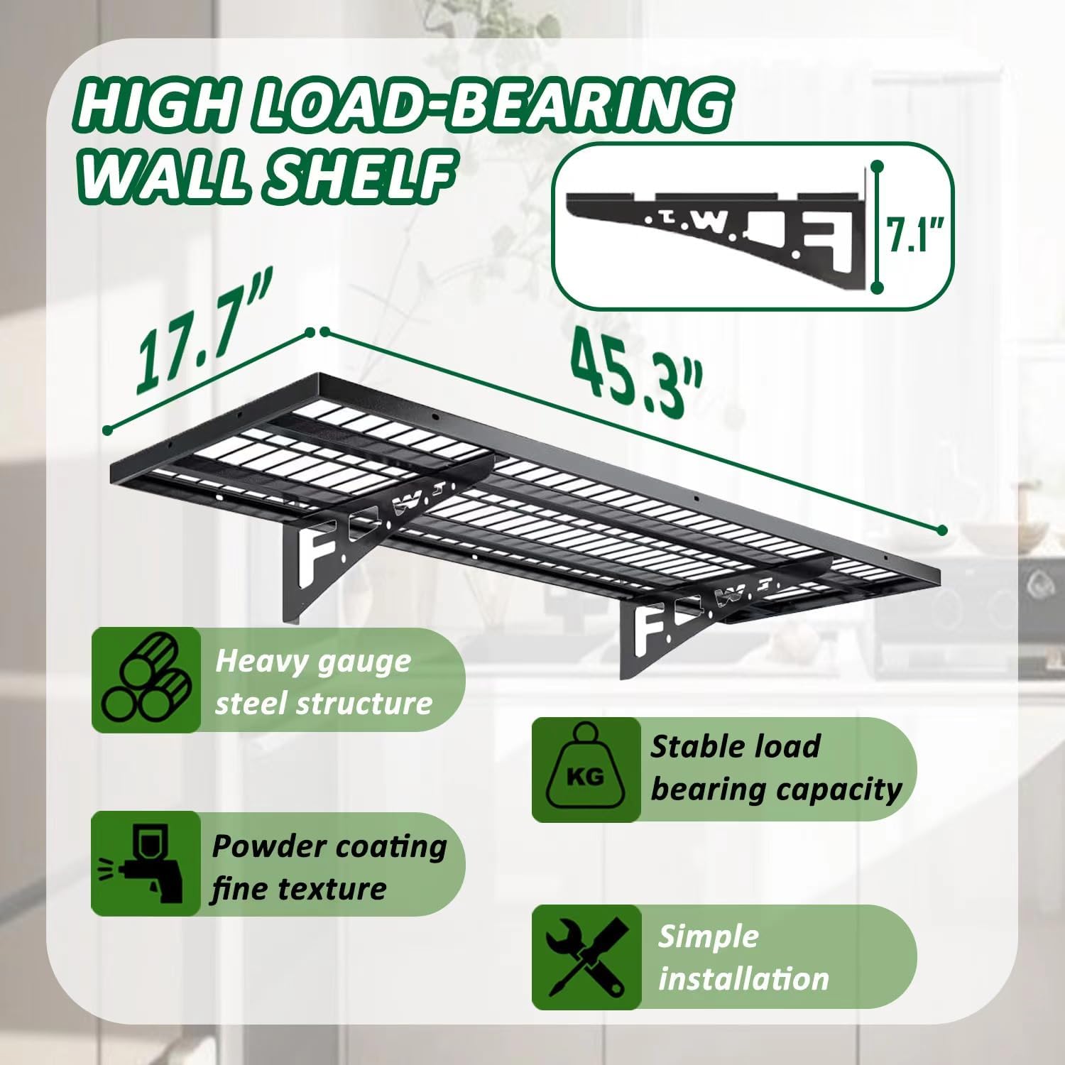 4 Pack Garage Wall Shelving, Heavy Duty 1.5' x 3.8' Wall Mount Storage Shelf with Hooks, Garage Storage Rack Floating Shelves, Holds 250 lbs Each