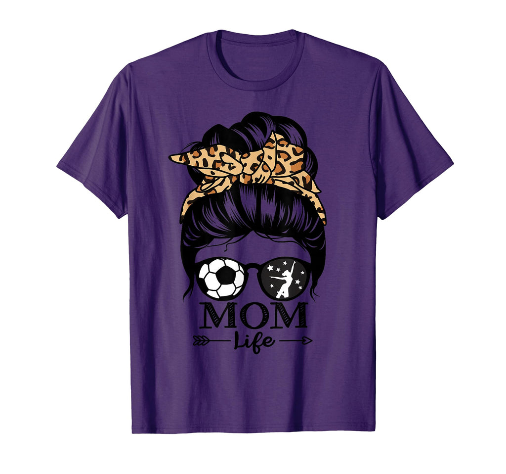 Mom Life Messy Bun Hair Funny Soccer T-Shirt - Fun Novelty Design Unisex