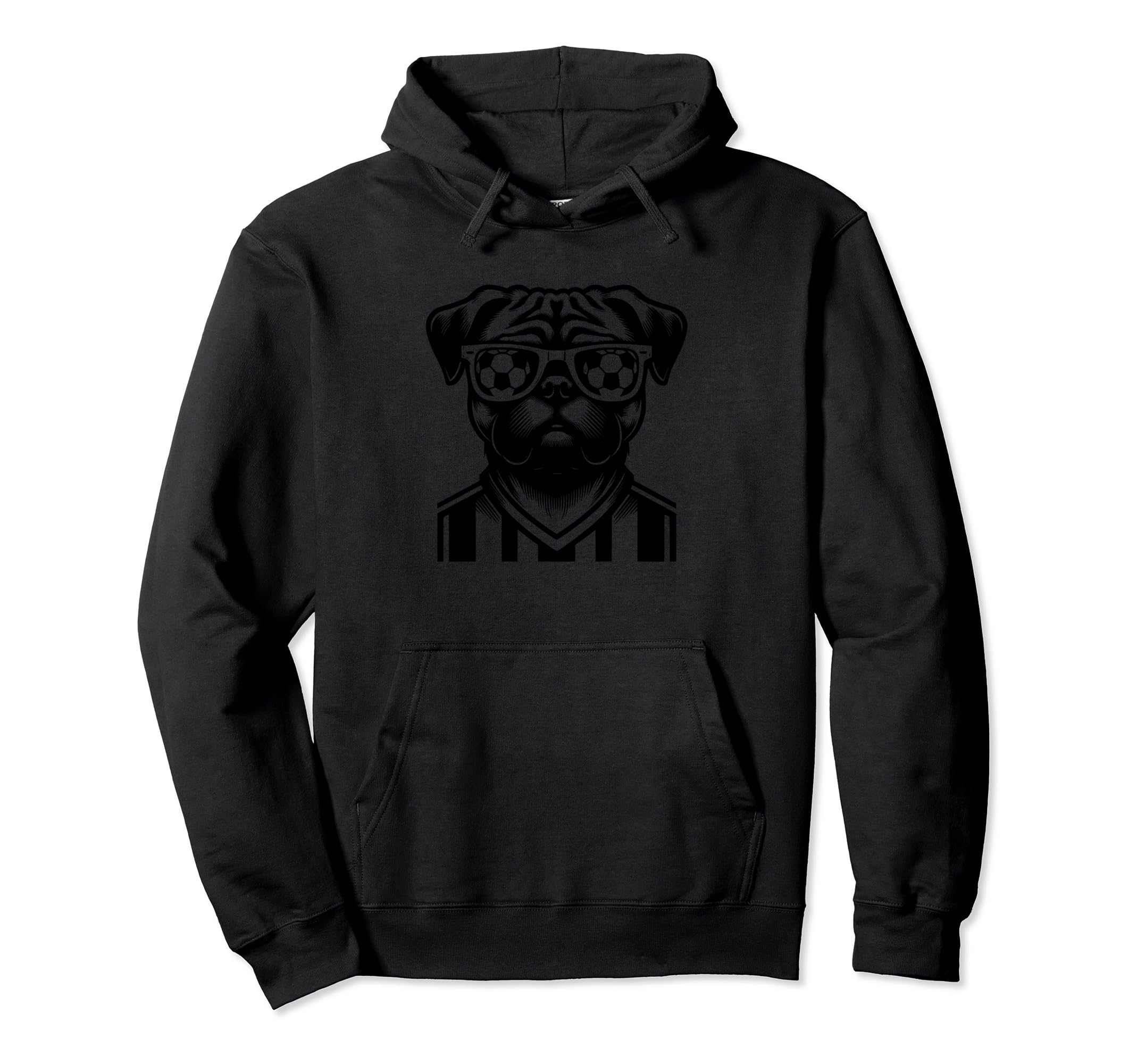 Black Silhouette Pug Dog Soccer Ball Hoodie - Graphic Print Unisex