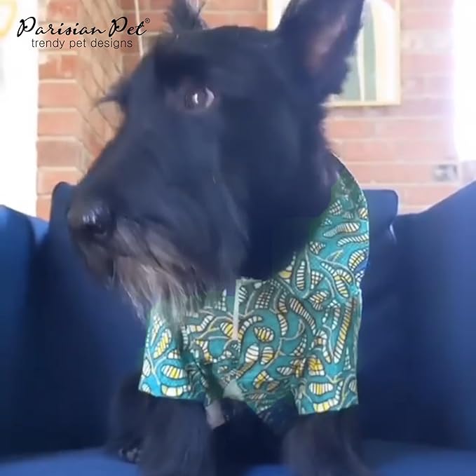 Parisian Pet Shirt - Tribal Camp Beach Outfit - 100% Cotton Summer Clothes - Stylish Dog Costume - Breathable Cool Pet Clothing - Machine Washable Shirts for Large Dogs - L