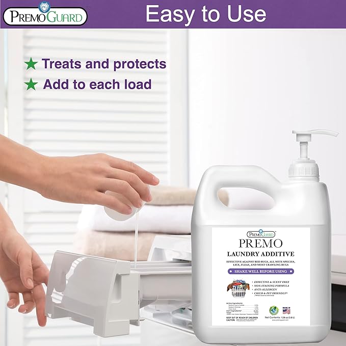 Premo Guard Bed Bug, Mite & Lice Laundry Detergent Additive 64 oz – Child & Pet Friendly – Stain & Odor Free – Best Natural Non-Toxin Treatment