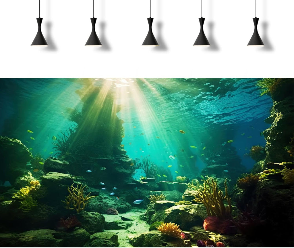 Ocean Floor Fish Tank Background Under The Sea Coral Reef Aquarium Background Tropical Fish Terrarium Backgrounds Underwater Rock Cave Sunray Fish Tank Backgrounds Decorations 30x18in